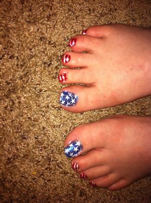 Painted my mamas toe nails for the 4th :)