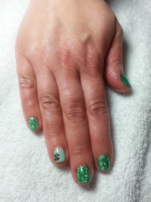 st paddys day shellac "mint cadillac" with emerald glitter