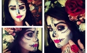 Sugar Skull Half Face: Makeup, Hair and Outfit, EASY