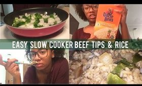 Easy Slow Cooker Beef Tips & Rice | Cooking w/ Tommie (BeautybyTommie)