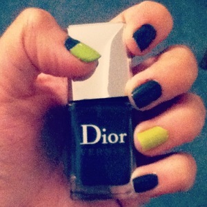 Dior has the best nailpolish ever. This Shade is a very dark gray, and I really wanted to see what it looked like with a vivid color such as green. 
