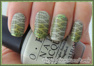 Feeling Earthy!
 Base: OPI .:. Stranger Tides
 Sponged with Avon .:. Absinthe and Sinful Colors .:. Call You Later
 Stamping Color: Zoya .:. Yara
 
Plate: Mash-44
