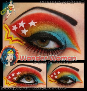 I am not really a big Wonder Woman fan but I really wanted to do this look for one of my best friends and fellow Psycho 78s captain and skater Lima Bean!  Lima Bean is totally awesome and loves her some Wonder Woman so I really hope she likes this! <3 I also tweaked this look about 3 times before I came up with something I was somewhat happy with haha so I thought I should just stop playing with it and take a damn picture lmao.  Enjoy!

http://razorderockefeller.blogspot.com/2013/03/wonder-woman-makeup.html