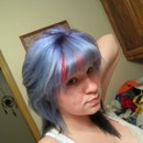Red and blue curled bangs
