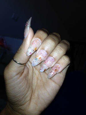 regular acrylic stiletto nails with crushed sea shells!