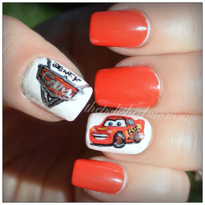 Lightning Mcqueen themed nails I did for my son's 4th birthday party! http://www.thepolishedmommy.com/2014/06/lightning-mcqueen.html