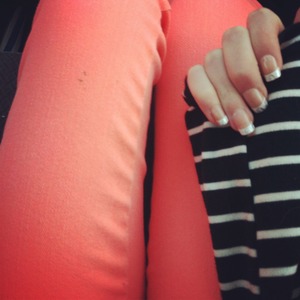 Peach pink skinnies + striped blazer = adorable 