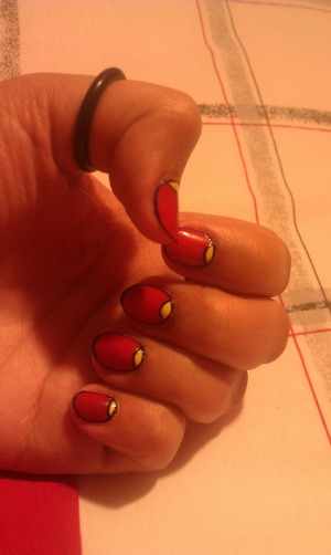 red base, yellow half moon and purple outline