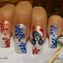  Christmas Teddy bear Nails, blue and red