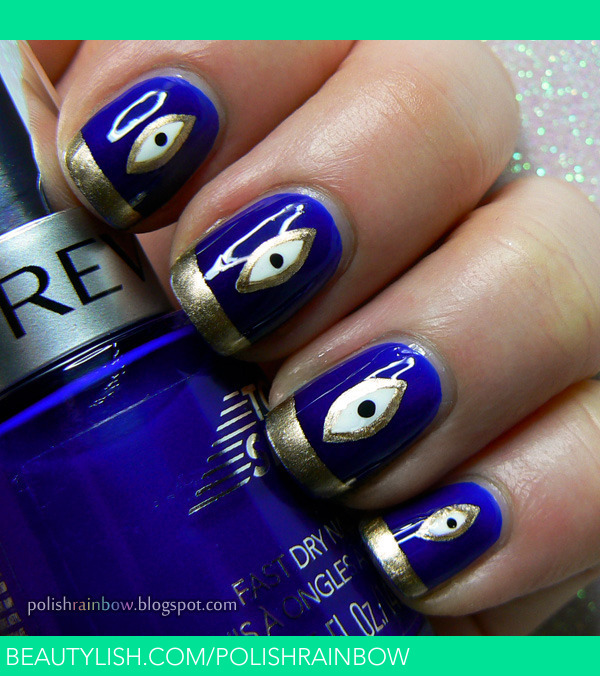 Eye nails in gold and royal blue | Shannon J.'s (polishrainbow) Photo |  Beautylish