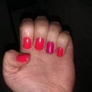 Coral nails with Pink Matte accent nail 