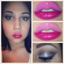 Two Toned Pink Lips And Smokey Eye With Glitter