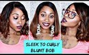 Sleek Blunt Cut Bob Styled To Curly/Messy Bob Lace Frontal WigTutorial  | Evawigs