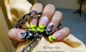 Neon and Black, Barbed Wire & Skull Punk Nail Art Design Tutorial - ♥ MyDesigns4You ♥