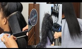 Silk Press on Natural Damaged Hair W/Hair Cut! Cyn Doll