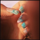 My nails right now. Blue/turqouise pink sparkle acrylics