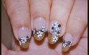 Nail Art for Wedding Prom Gold French Tip with white flower