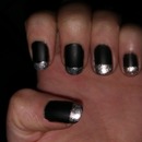 Black matte nails with silver tips 