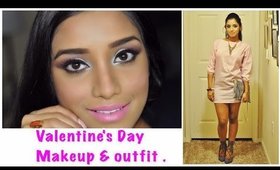 Glittery pink valentine's day makeup for brown skin & OOTD.