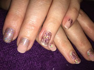 CND shellac, nude and rose gold superfine glitter and Tinsel 