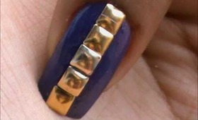 Golden nail art studs design- ideas how to do studded nail art designs - square/circle/pyramid/metal