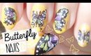 Purple & Green Butterfly Nail Art ♡ Requested
