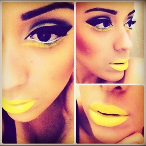 Used my makeup forever flash palette. Color yellow mixed with a little white on my lips :)