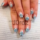 Blue hand painted flower nails
