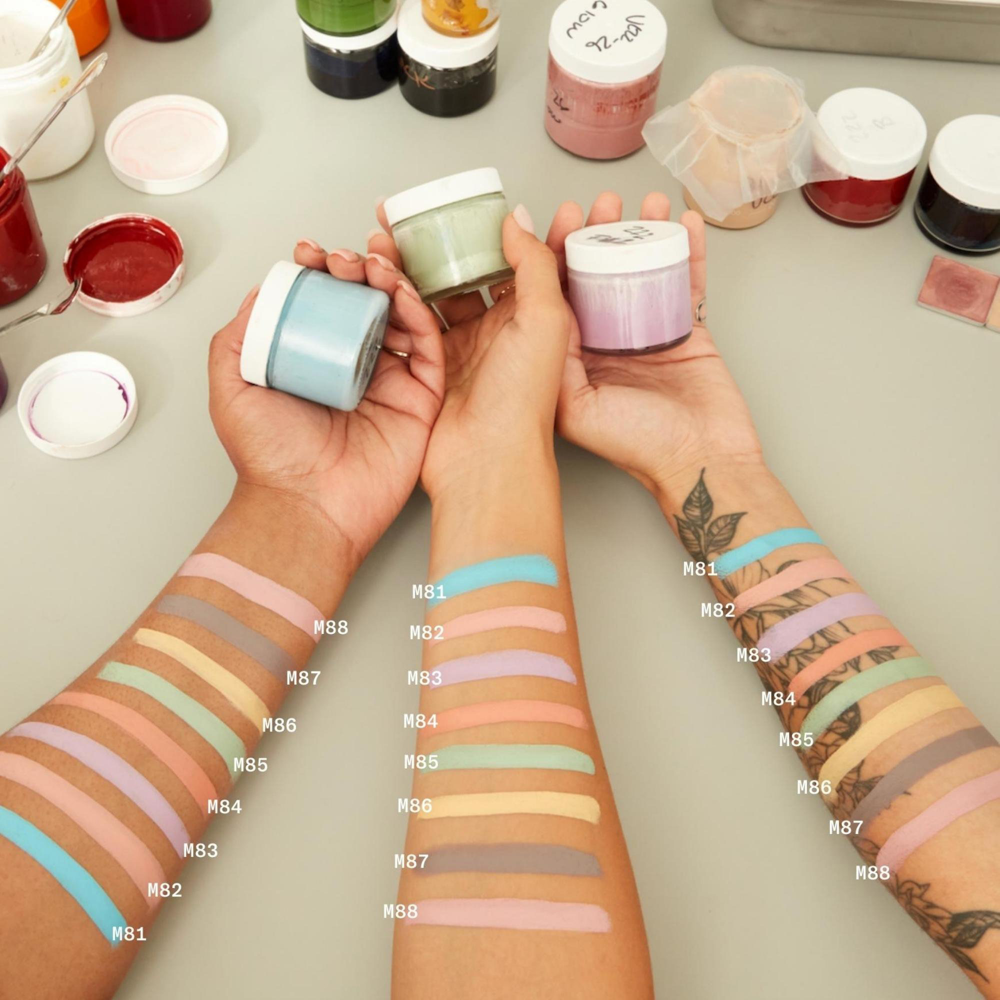 Arm swatches for MOB Beauty Cream Clay Eyeshadow