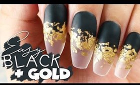 Super Easy Black & Gold on Clear Tips Nail Art Tutorial // Nail Art at Home