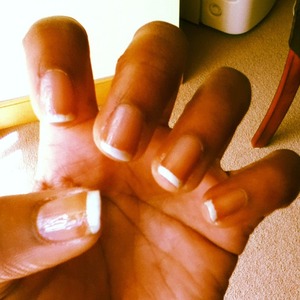 VVV Steps VV
Materials: Tape, White Polish, Base Coat, Top Coat (DUO if prefferable)
1. Start with the Base Coat then fully dry.
2. Apply a straight thin layer of tape to where the nail begins.
3. Paint the tips white.
4. Remove tape carefully
5. Apply Top Coat
6. Complete & Beautiful