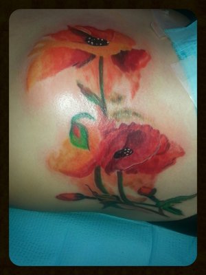 my newest tattoo I just love it poppies so beautiful right on the ribs