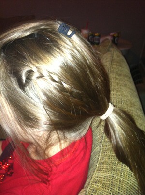 My sisters hair. I made her like this last night. 
