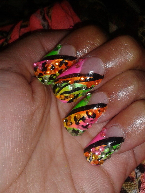 Zebra, Neon Nails | Natasha I.'s (darlingillum) Photo | Beautylish