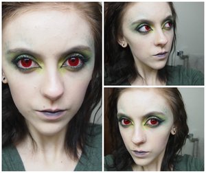 This is a reptile inspired makeup that I did today with red colored contacts I made myself!!!