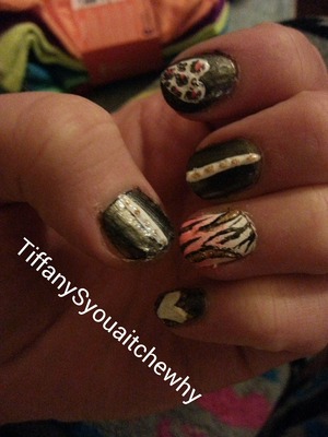 bright/dark combo, heart, animal print, all-in-one nail