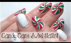 ♥ HOW TO: CANDY CANE SWIRL NAILS! A Christmas Nail Art Tutorial! ♥