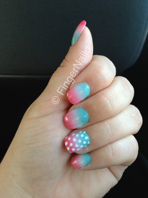 Ombré faded blue white pink with white polka dots. Fast and simple. 