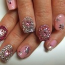 Pink rhinestone nails