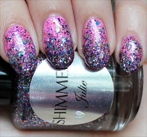 Click here for my in-depth review and more swatches: http://www.swatchandlearn.com/shimmer-julie-swatches-review-gradient-glitter-over-china-glaze-bottoms-up/