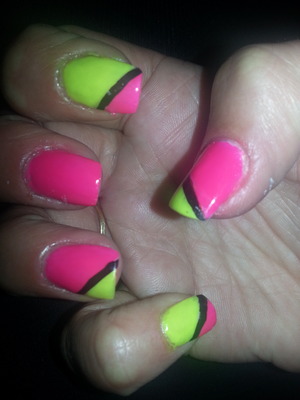 neon pink with neon yellow and a black strip