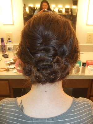 Bridesmaid hair I did for my friend's wedding.
Twisted updo.