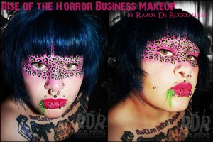 Makeup from my derby game on Saturday! I used Sugarpill Cosmetics and Wolfe Face Art & FX! For more info please check out my blog here: http://razorderockefeller.blogspot.com/2013/07/pink-and-green-leopard-rise-of-horror.html