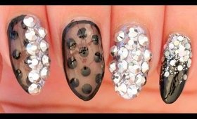 Black & Silver Glam nail art