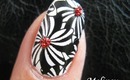 Konad Stamping Nail Art - Pinwheel Flower Design black and white easy cute tutorial