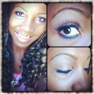 Filmed a "mini haul" today. This is how my makeup looked: blue winged eyeliner ♥