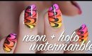 Neon Gradient & Holo Watermarble Nail Art Tutorial | Lacquerstyle