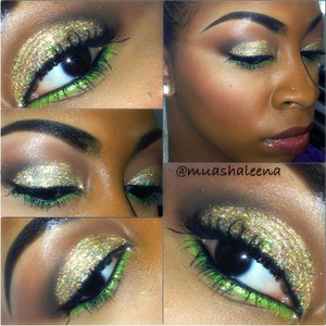 Gold glitter from MAC and Lime Green NYX Liquid Liner 

Follow me on Instagram to see more makeup pics @muashaleena