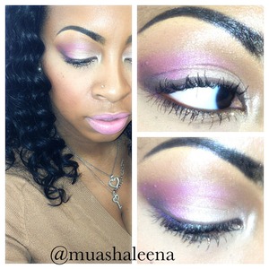 Soft champagne on my lid with a pink in the corner crease. 