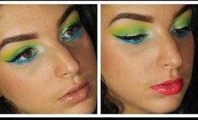 Crazy Bright Makeup Tutorial | Lime, Yellow, Turquoise & Glitter w/ 2 Lip Options! ♥